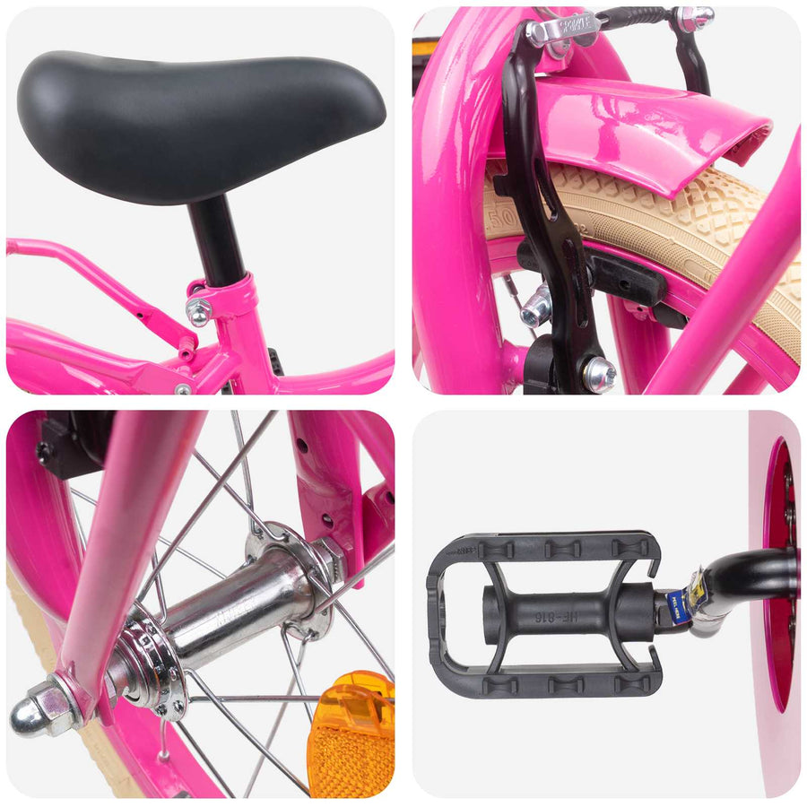 Kinderfiets 14 Inch voor 3-5 jaar oud Donkerroze