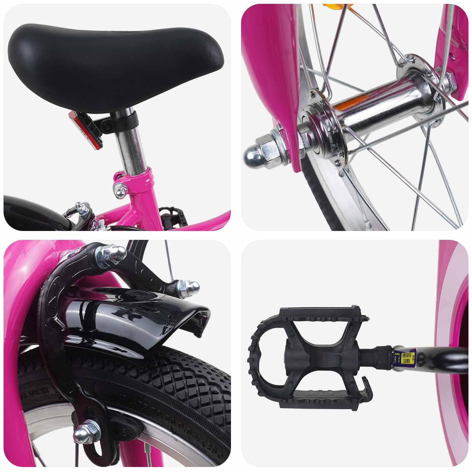 Kinderfiets 14 Inch voor 3-5 jaar oud Roze Zwart