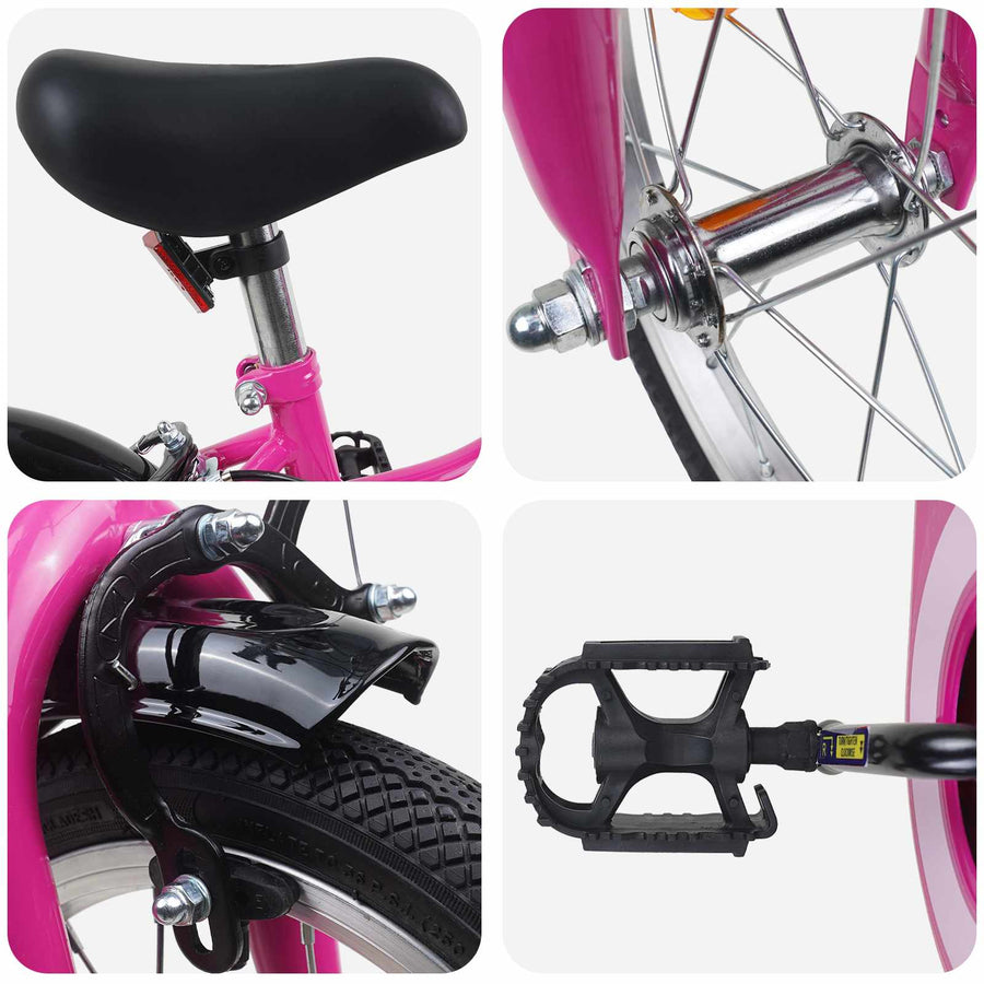Kinderfiets 16 Inch voor 4-6 jaar oud Roze Zwart