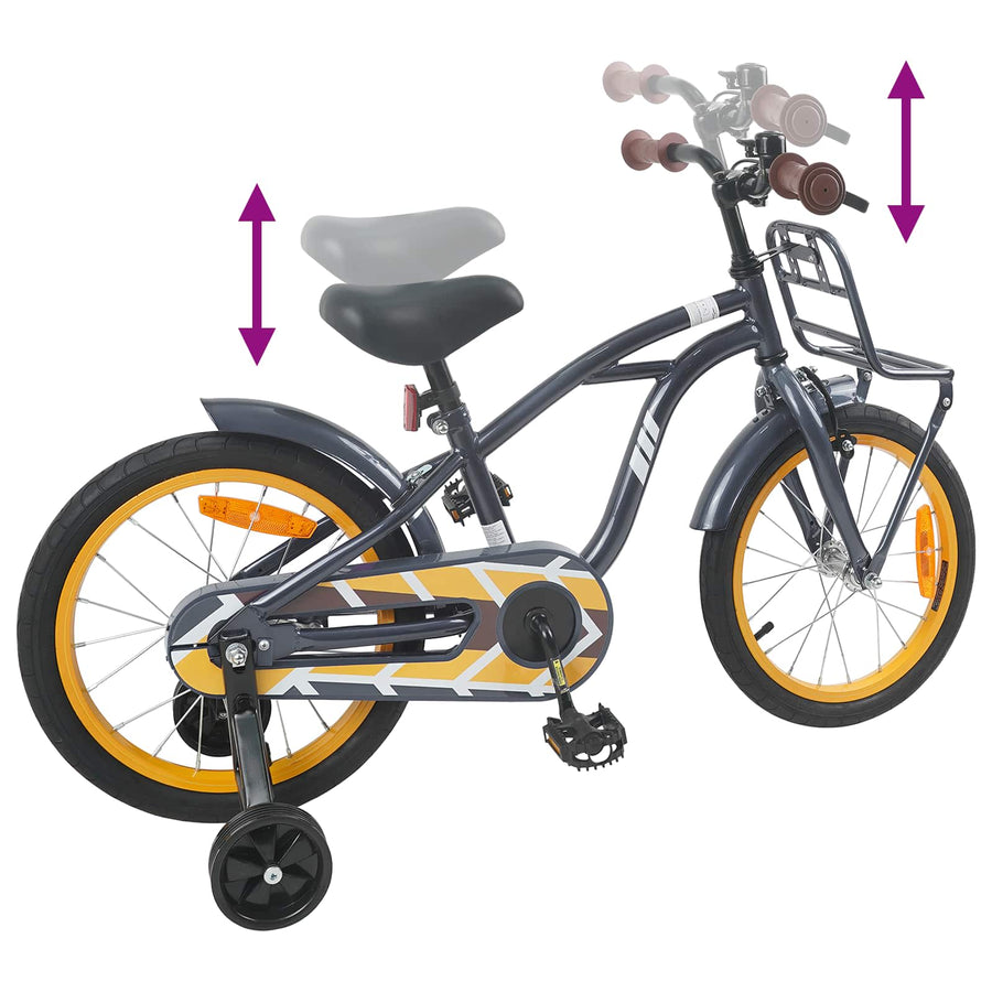 Kinderfiets 16 Inch voor 4-6 jaar oud Donkergrijs
