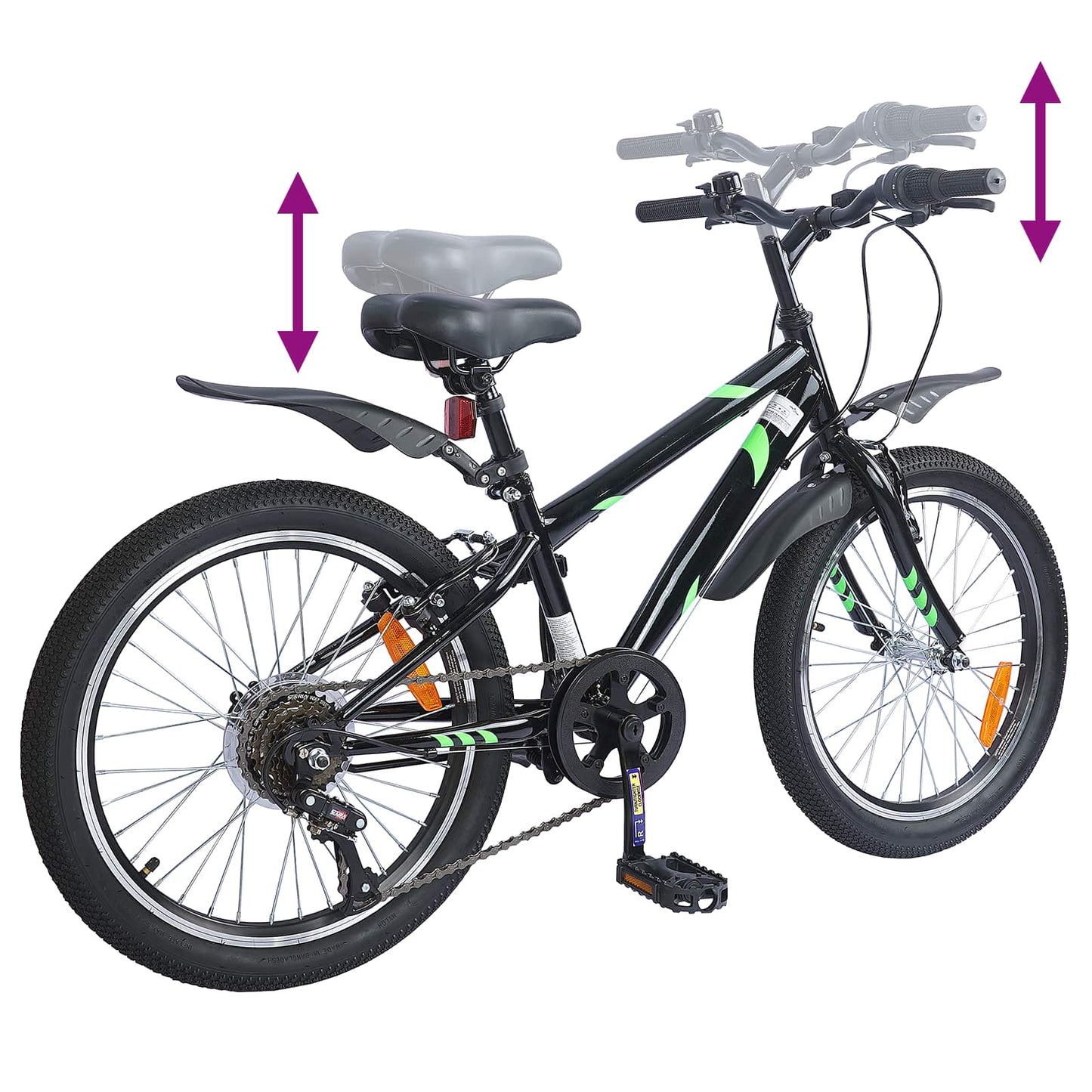 Kinderfiets 20 Inch 6-Speed voor 6-11 jaar oud Zwart