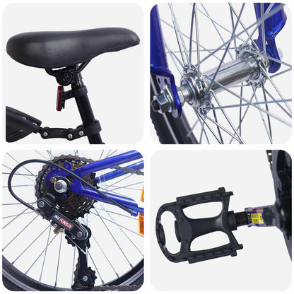 Kinderfiets 20 Inch 6-Speed voor 6-11 jaar oud Donkerblauw