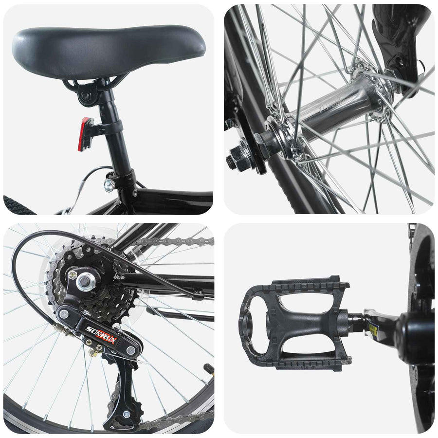 Kinderfiets 24 Inch 6-Speed voor 8-12 jaar oud Zwart