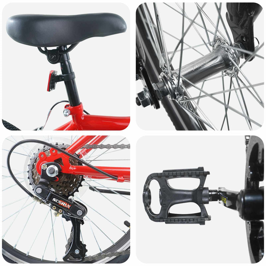 Kinderfiets 24 Inch 6-Speed voor 8-12 jaar oud Rood