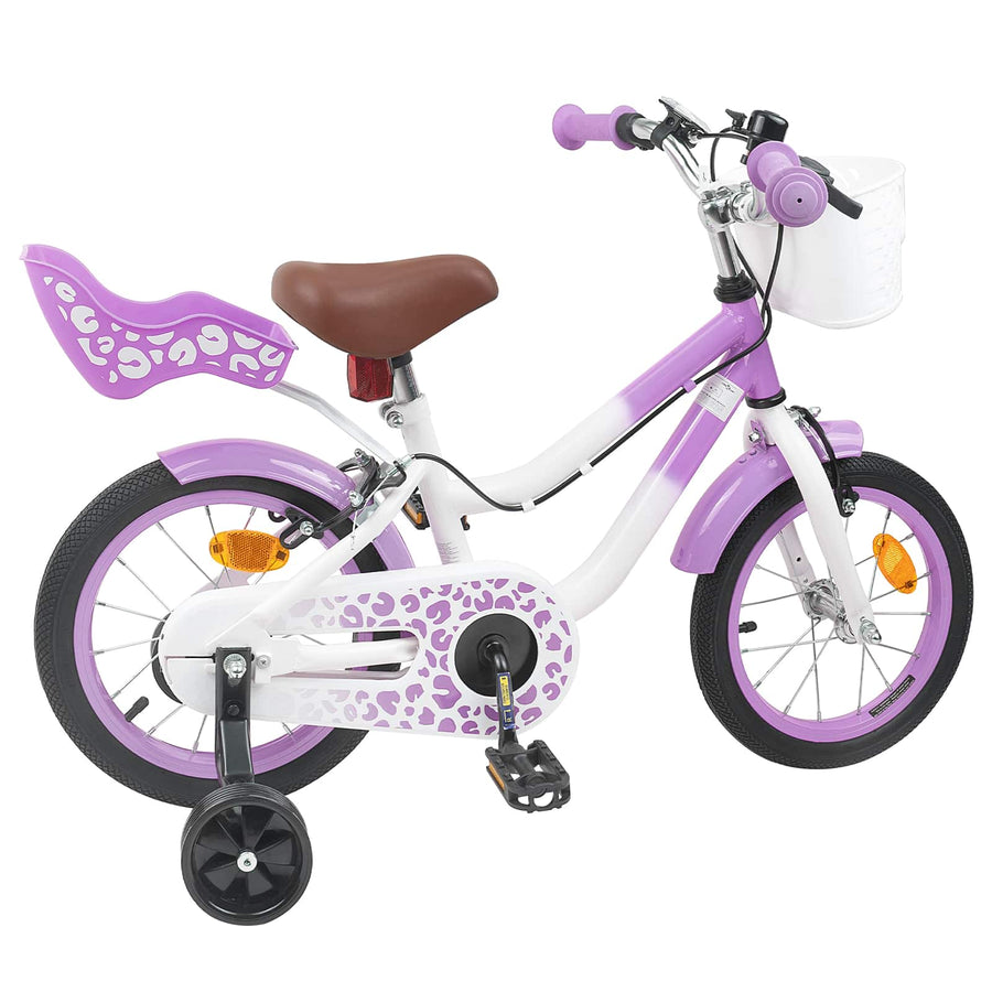 Kinderfiets Met Zijwieltjes 12 Inch voor 2-4 jaar oud Paars