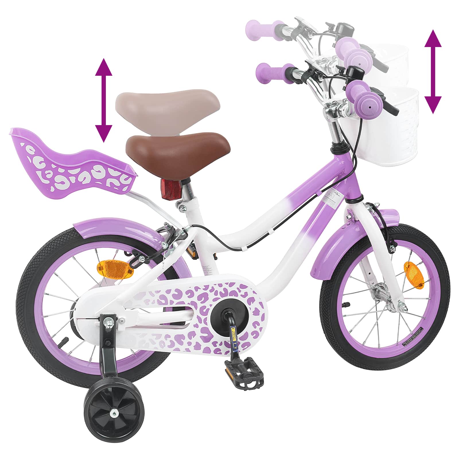 Kinderfiets Met Zijwieltjes 12 Inch voor 2-4 jaar oud Paars