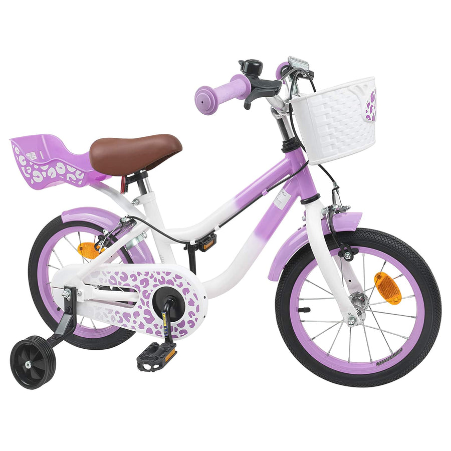 Kinderfiets Met Zijwieltjes 14 Inch voor 3-5 jaar oud Paars