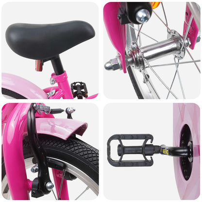 Kinderfiets 14 Inch voor 3-5 jaar oud Donkerroze