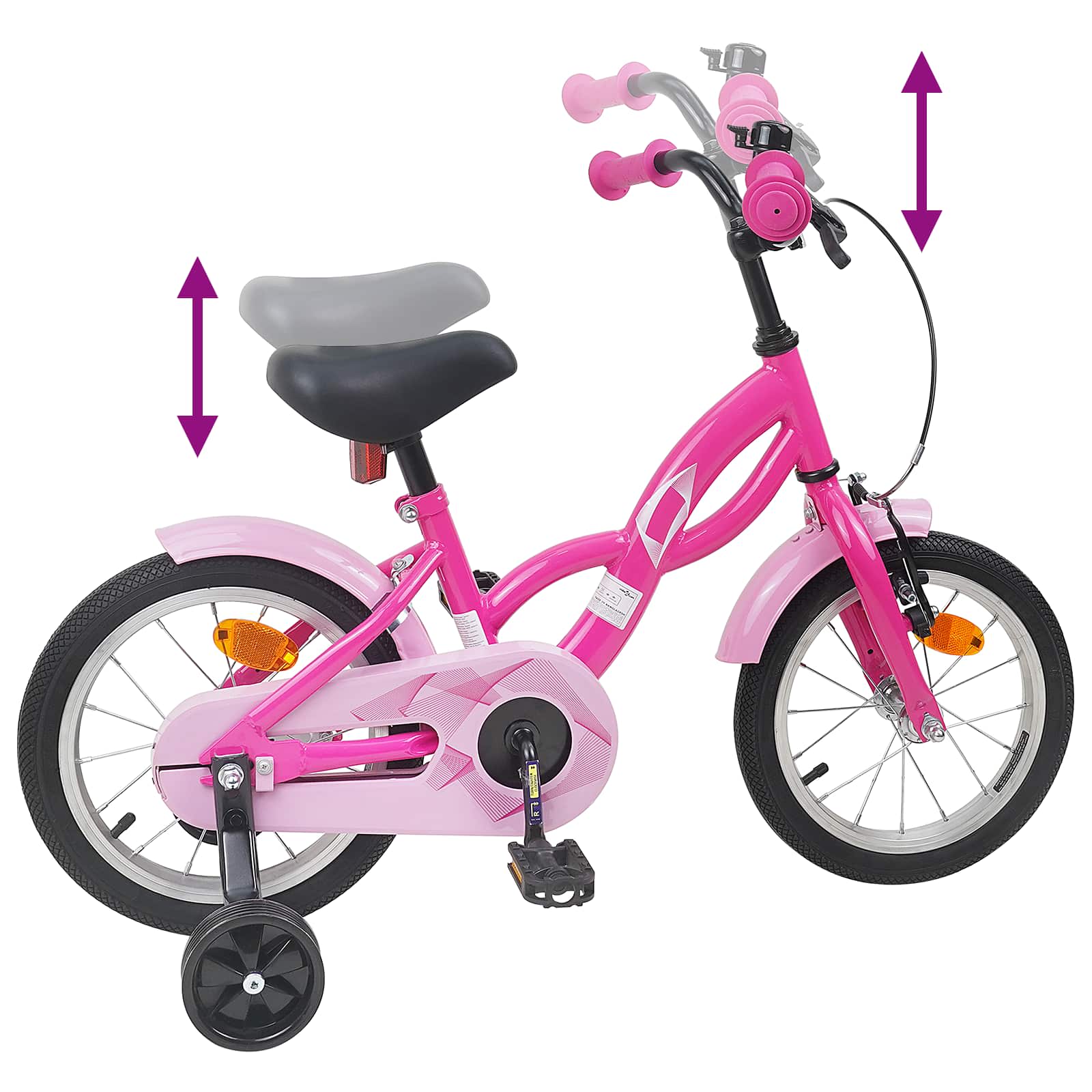 Kinderfiets 14 Inch voor 3-5 jaar oud Donkerroze