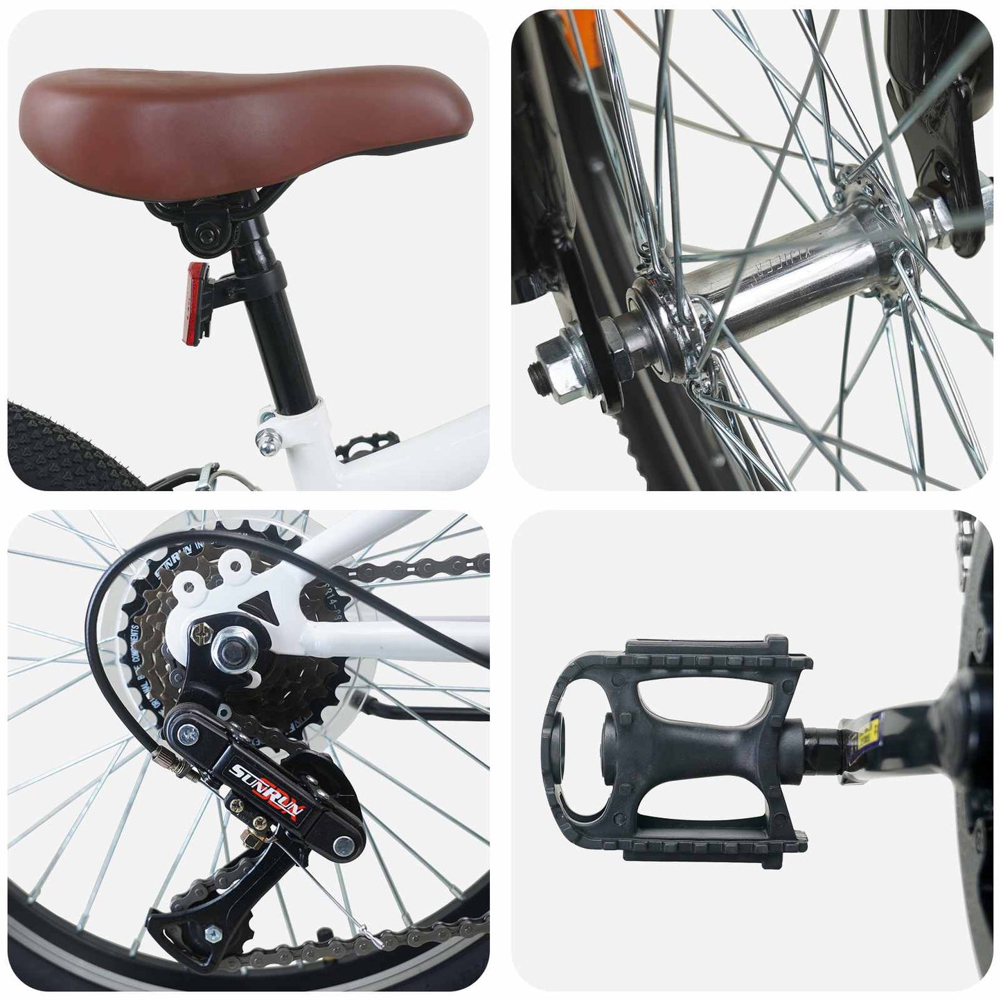 Kids Mountain Bike 20 Inch 6-Speed voor 5-8 jaar oud Wit