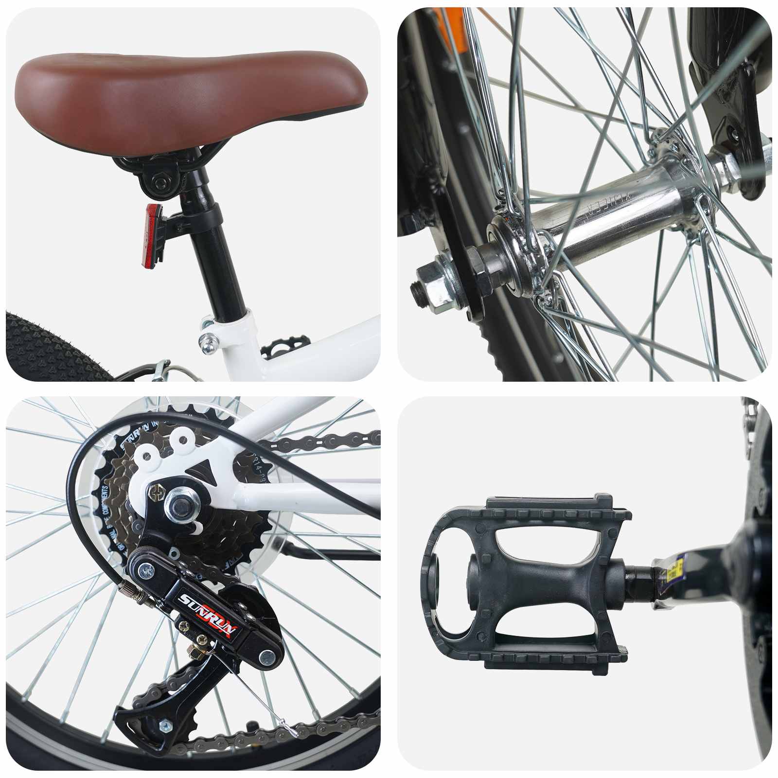 Kids Mountain Bike 20 Inch 6-Speed voor 5-8 jaar oud Wit