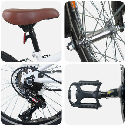 Kids Mountain Bike 24 Inch 6-Speed voor 8-12 jaar oud Wit