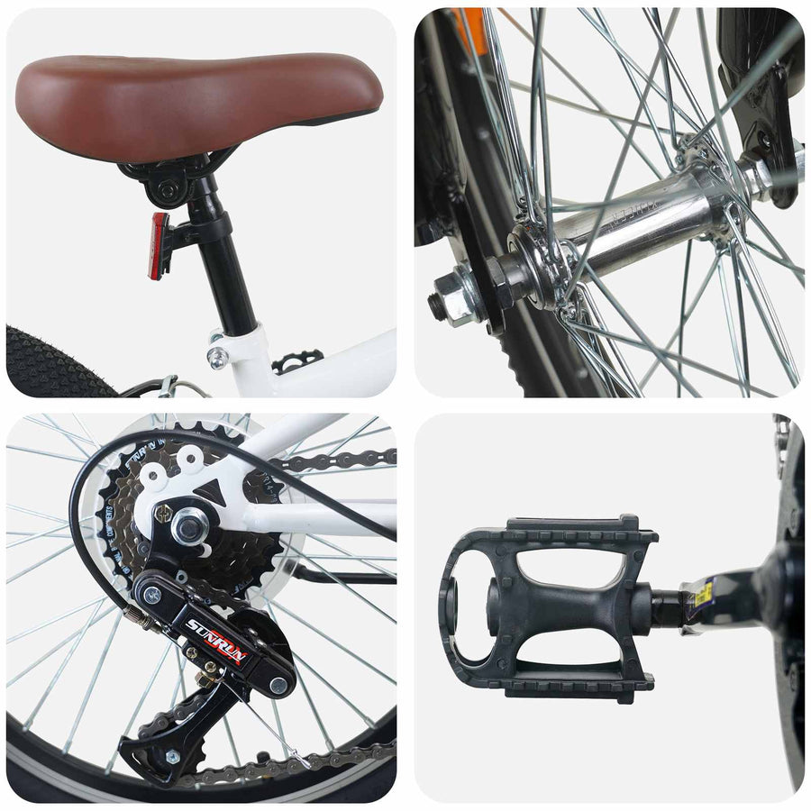 Kids Mountain Bike 24 Inch 6-Speed voor 8-12 jaar oud Wit