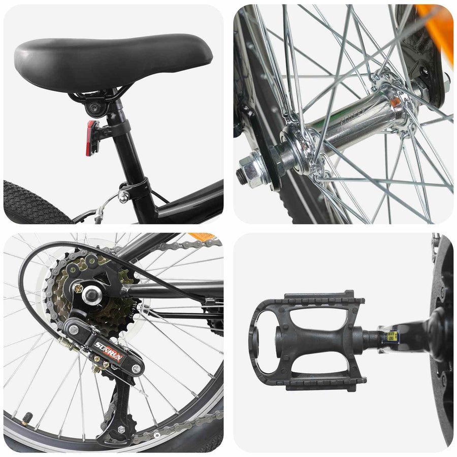 Kids Mountain Bike 20 Inch 6-Speed voor 5-8 jaar oud Zwart
