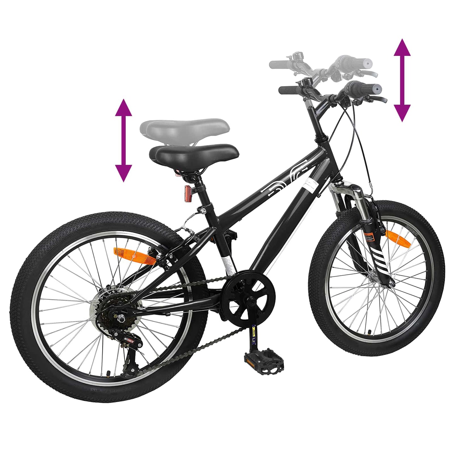 Kids Mountain Bike 24 Inch 6-Speed voor 8-12 jaar oud Zwart