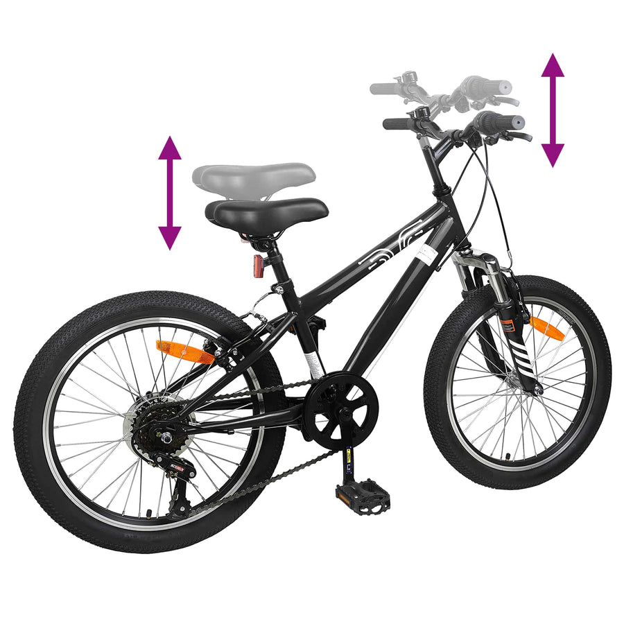 Kids Mountain Bike 24 Inch 6-Speed voor 8-12 jaar oud Zwart