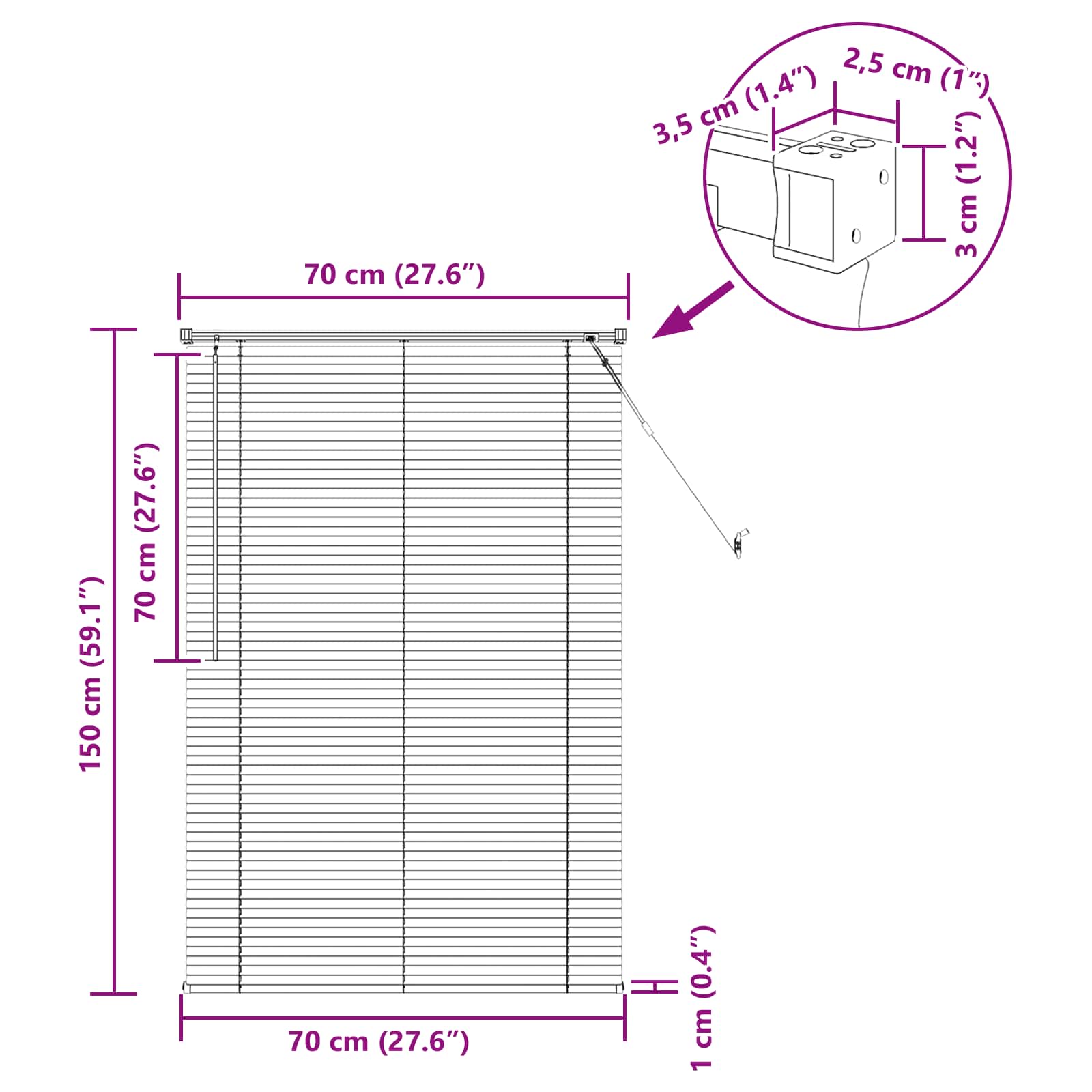 Venetiaanse Blind Verstelbaar Zwart 150 x 70 cm PVC