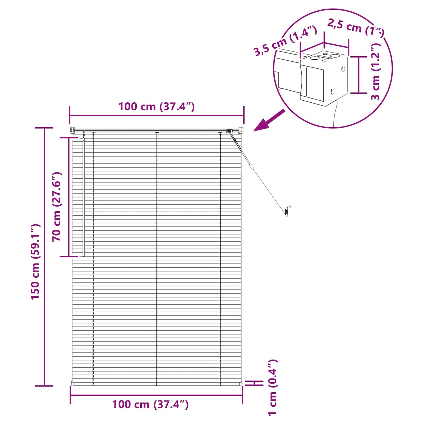 Venetiaanse Blind Donkerbruin met Patroon 150 x 100 cm PVC