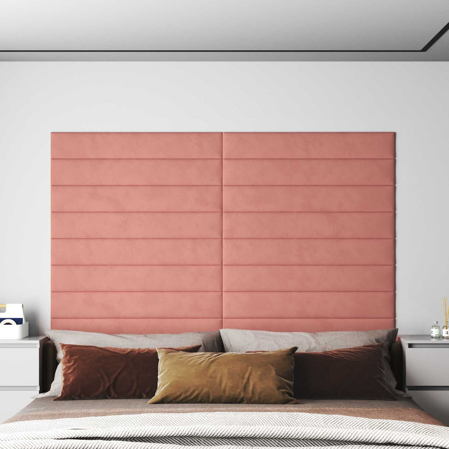 Wandhoofdbord 12 pcs Roze 90 x 15 cm Fluweel