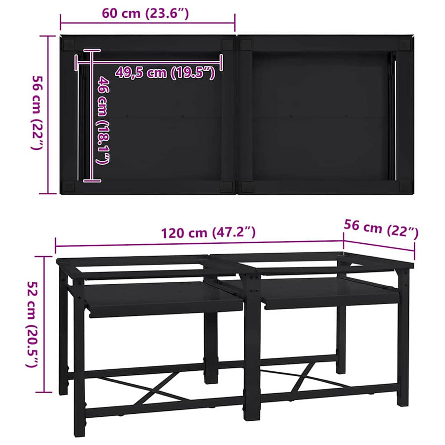 Wasmachine Pedestal 2 pcs Zwart 64 x 55 x 32.5 cm Staal