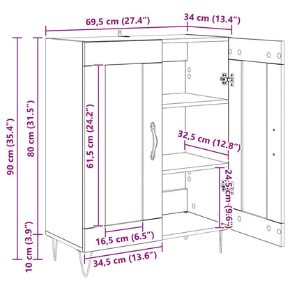 Dressoir Zwart Eiken 69,5 x 34 x 90 cm Bewerkt hout