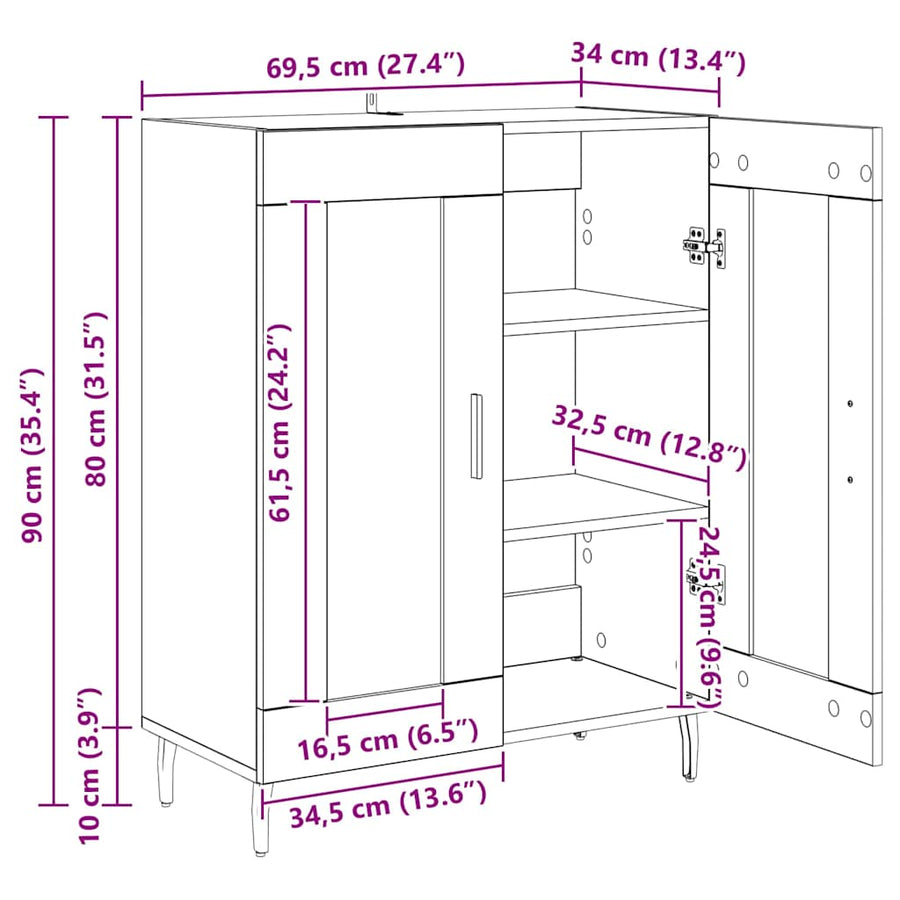Dressoir Artisan Eiken 69,5 x 34 x 90 cm Bewerkt hout