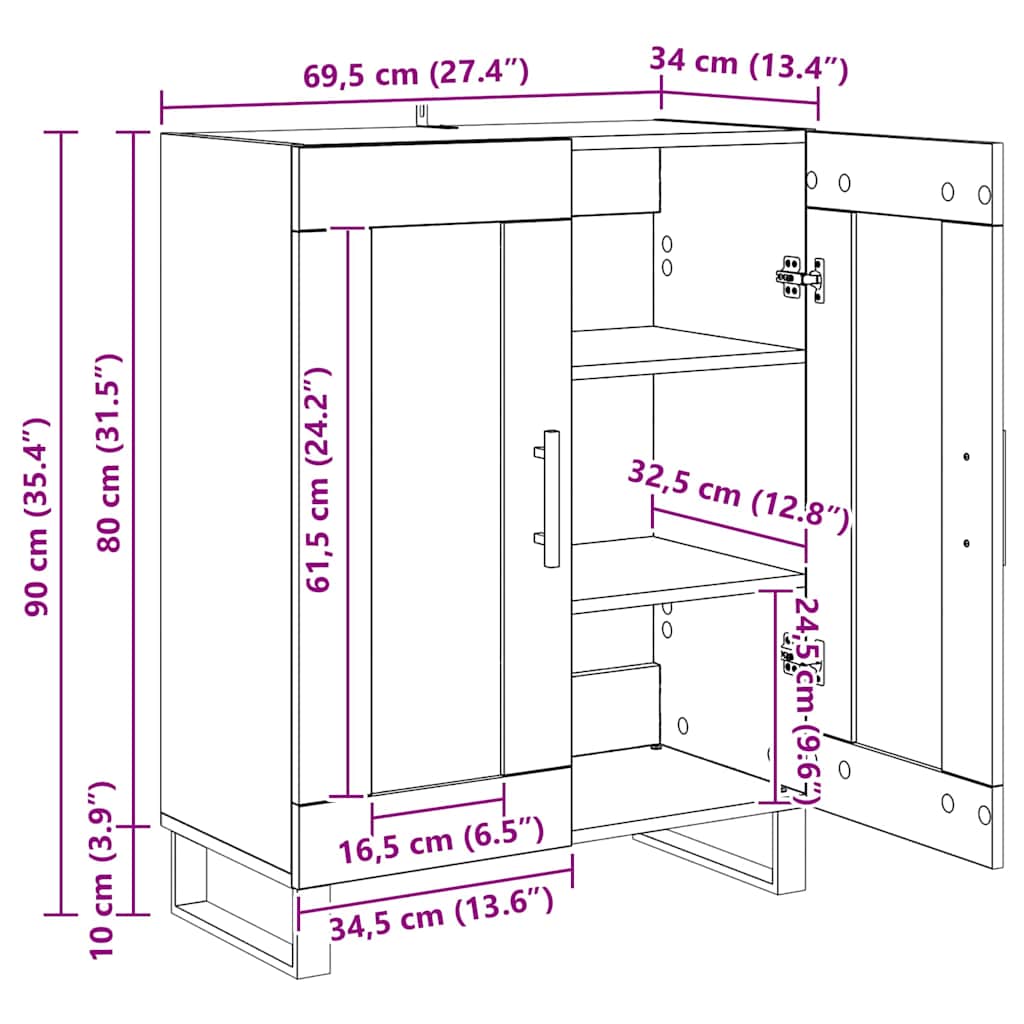 Dressoir Oud Hout 69,5 x 34 x 90 cm Bewerkt hout