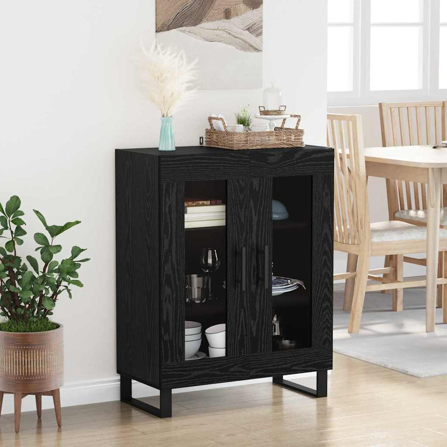 Dressoir Zwart Eiken 69,5 x 34 x 90 cm Bewerkt hout