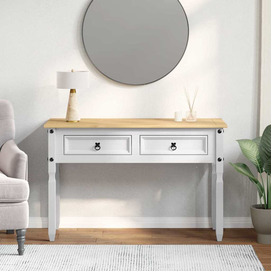 Bijzettafel met lade Wit 115 x 46 x 73 cm Massief grenenhout