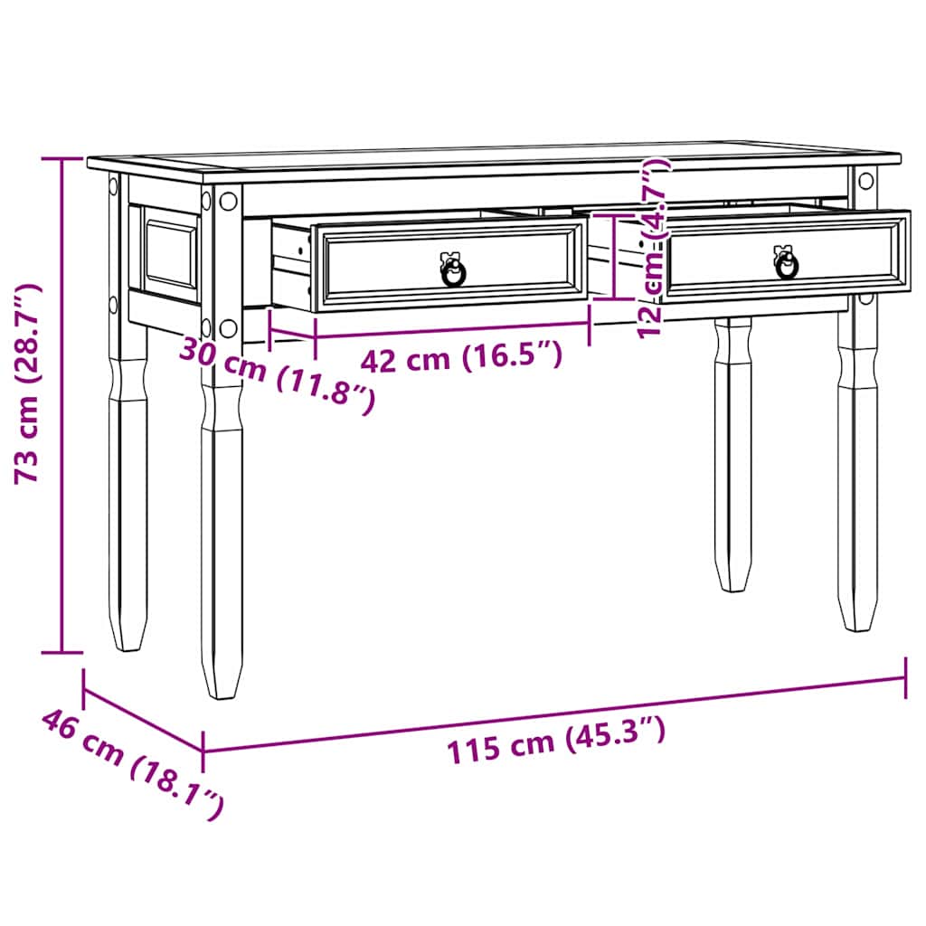 Bijzettafel met lade Wit 115 x 46 x 73 cm Massief grenenhout