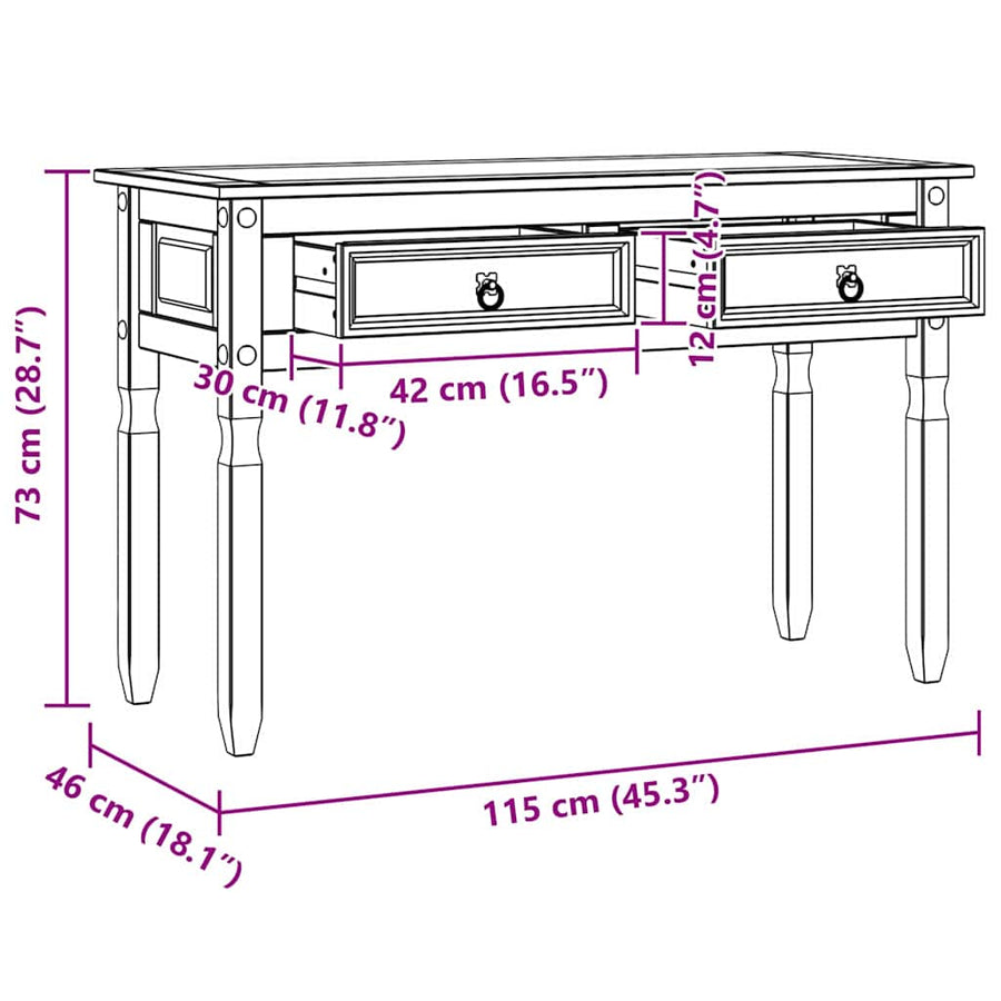 Bijzettafel met lade Wit 115 x 46 x 73 cm Massief grenenhout