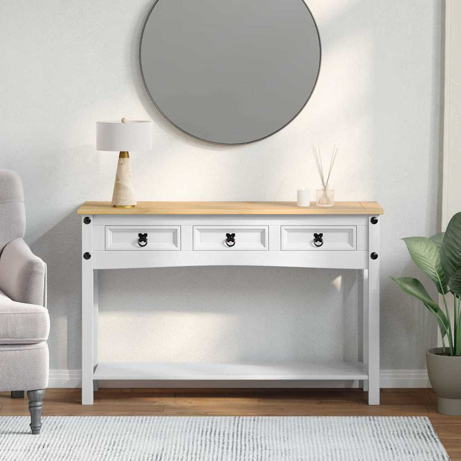 Bijzettafel met lade Wit 114 x 34,5 x 73 cm Massief grenenhout