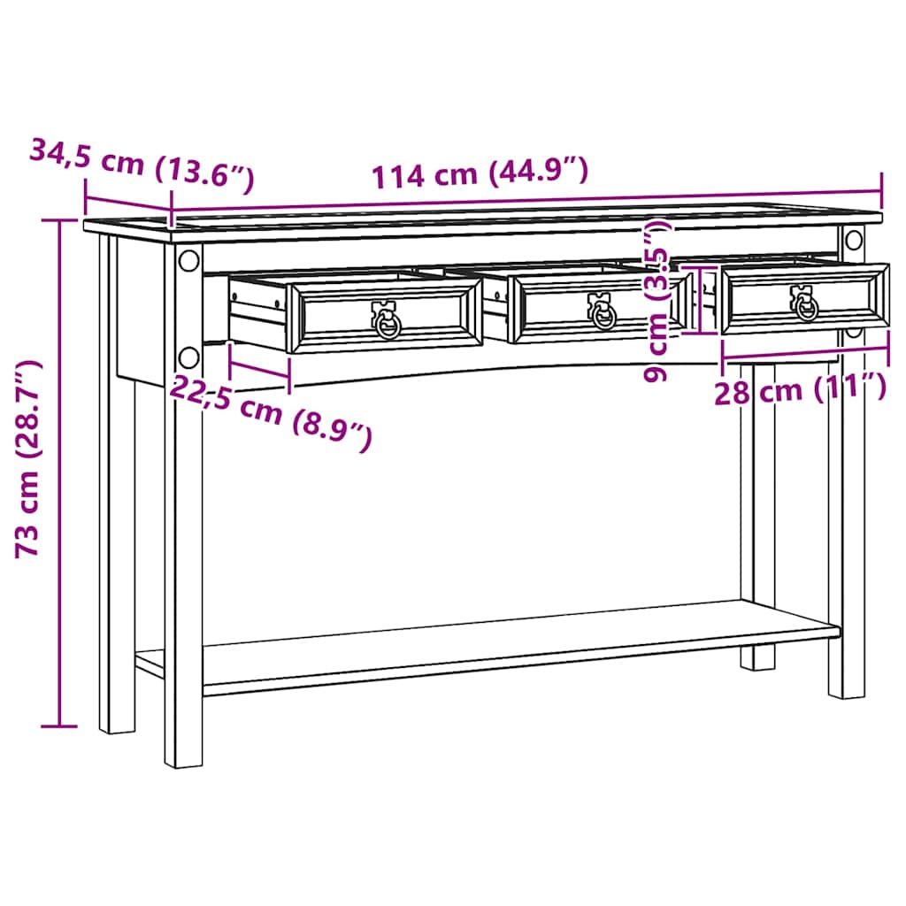 Bijzettafel met lade Wit 114 x 34,5 x 73 cm Massief grenenhout