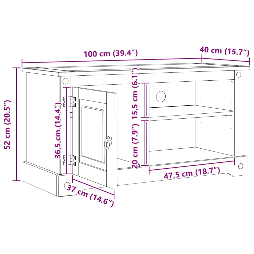 TV-kast Corona Wit 100 x 40 x 52 cm Massief grenenhout