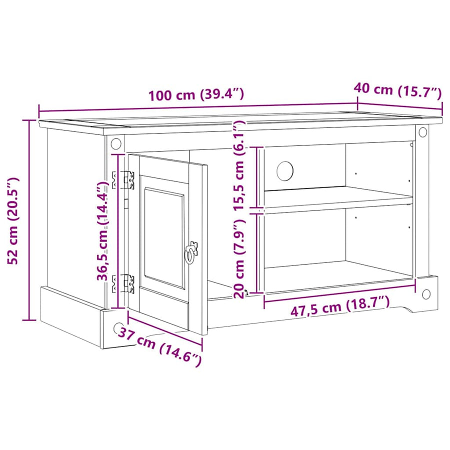 TV-kast Corona Wit 100 x 40 x 52 cm Massief grenenhout