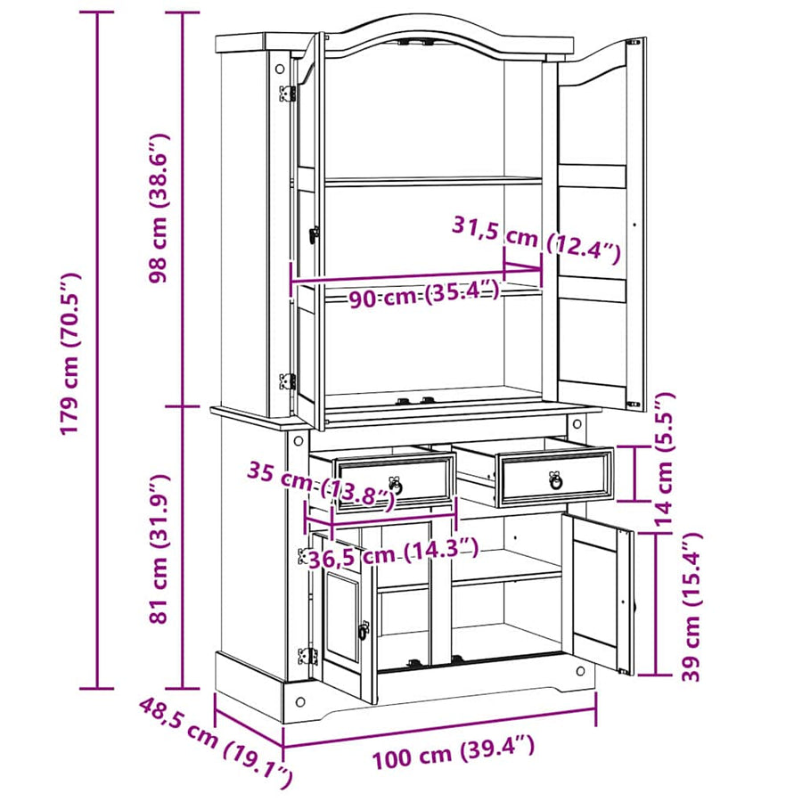 Dressoir met lade Wit 100 x 48,5 x 179 cm Massief grenenhout