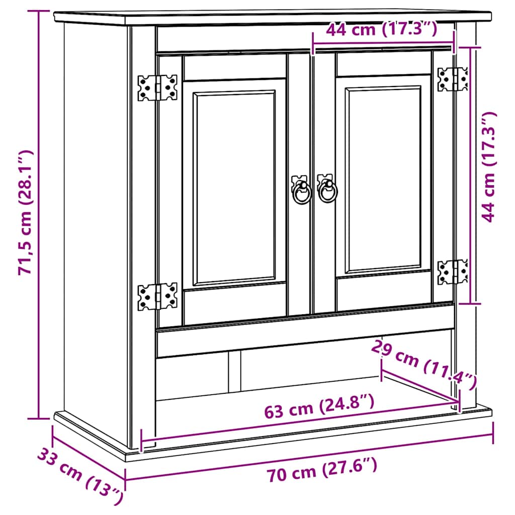 Hangkast Corona Wit 70 x 33 x 71,5 cm Massief grenenhout
