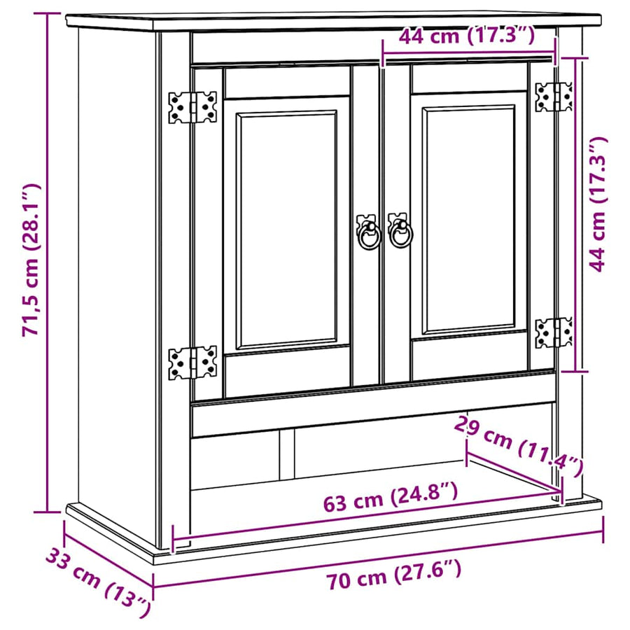 Hangkast Corona Wit 70 x 33 x 71,5 cm Massief grenenhout