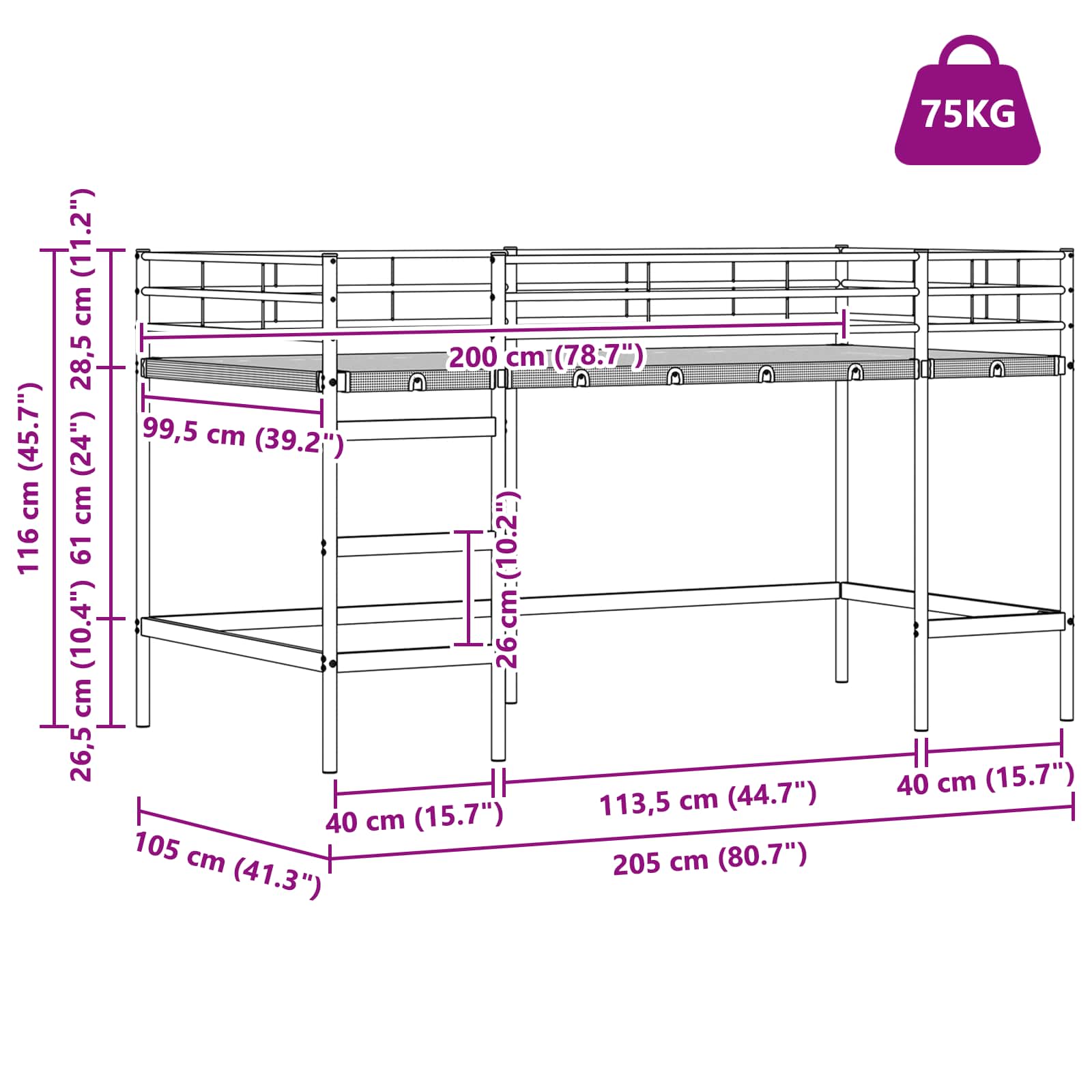 Loftbed Voor Kids 100 x 201 cm Zwart