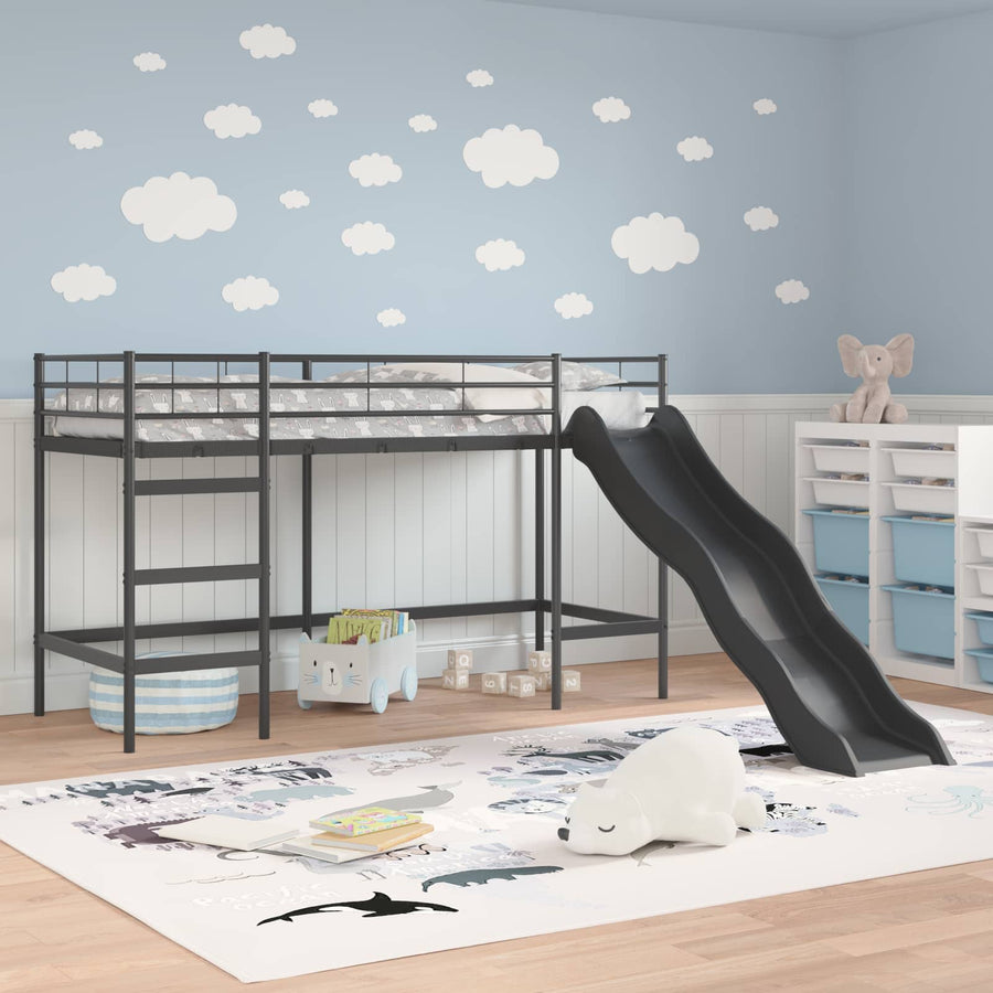 Kinder loft bedframe met glijbaan Zwart en Anthraciet