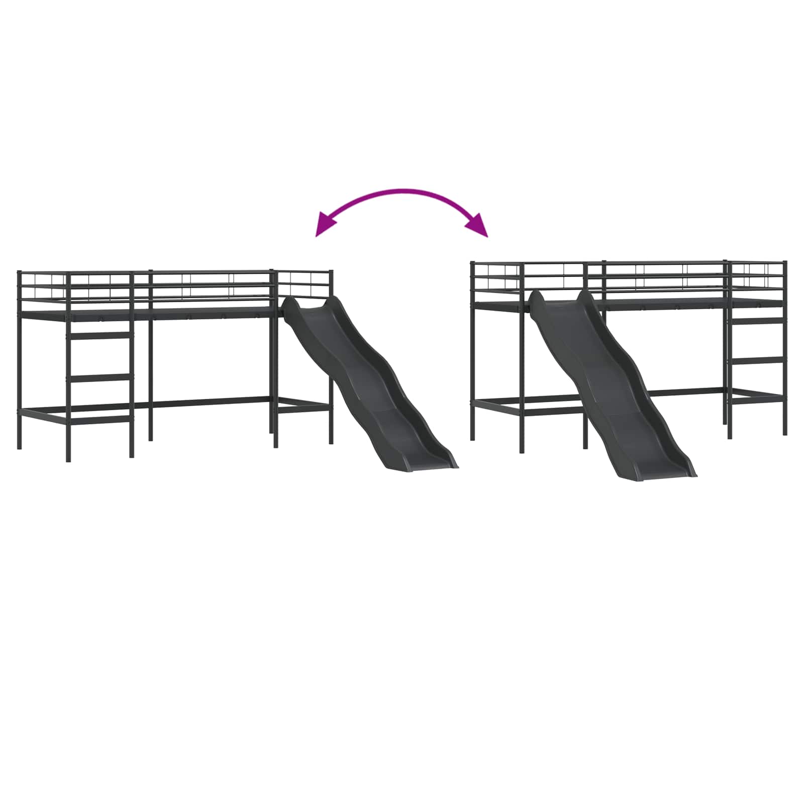 Kinder loft bedframe met glijbaan Zwart en Anthraciet