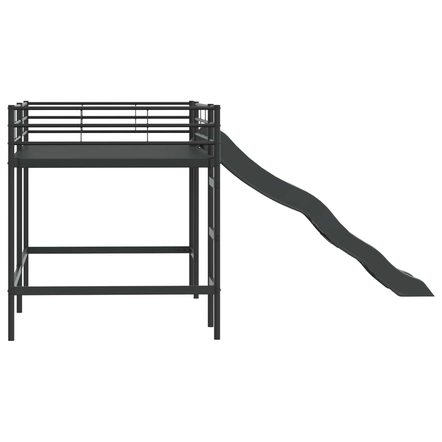 Kinder loft bedframe met glijbaan Zwart en Anthraciet