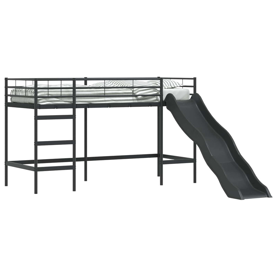 Kinder loft bedframe met glijbaan Zwart en Anthraciet