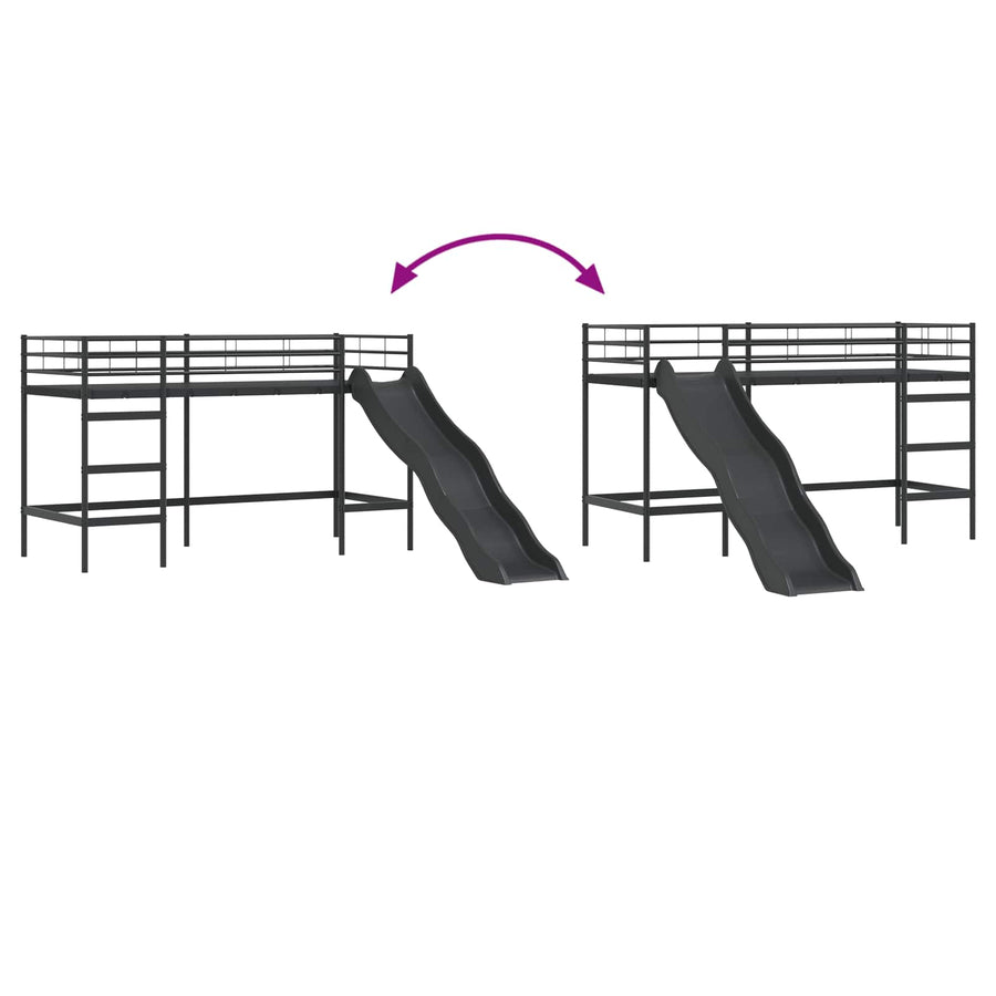 Kinder loft bedframe met glijbaan Zwart en Anthraciet