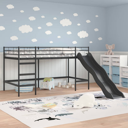 Kinder loft bedframe met glijbaan Zwart en Anthraciet