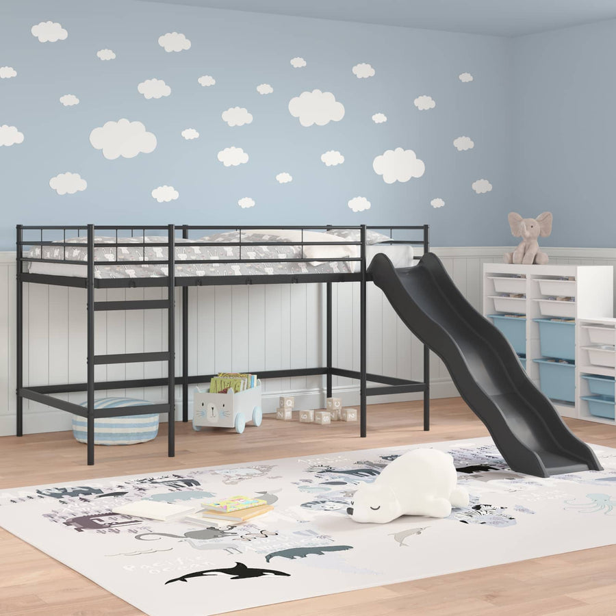 Kinder loft bedframe met glijbaan Zwart en Anthraciet