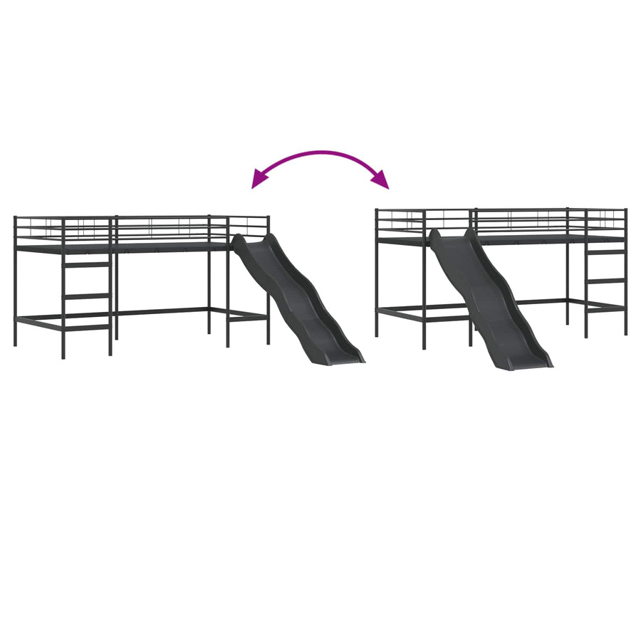 Kinder loft bedframe met glijbaan Zwart en Anthraciet