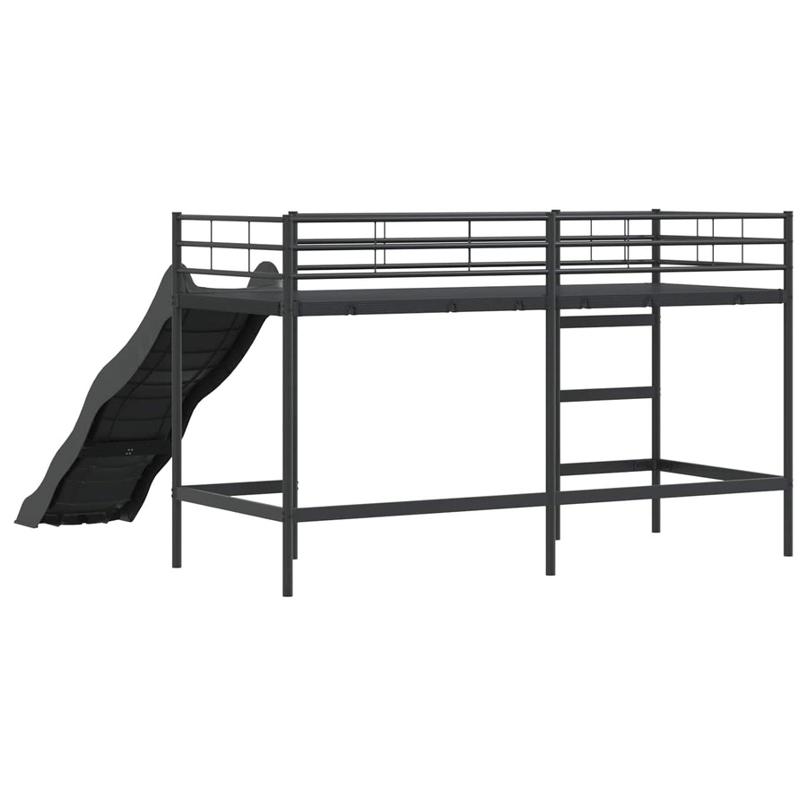 Kinder loft bedframe met glijbaan Zwart en Anthraciet