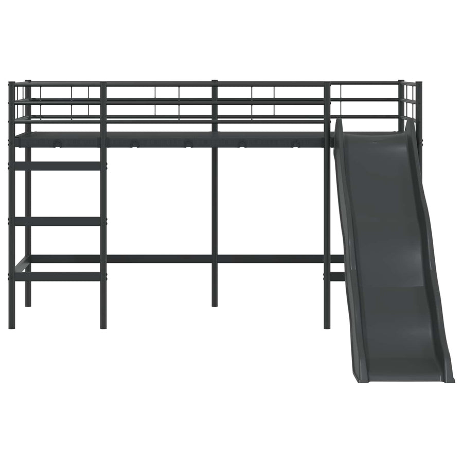Kinder loft bedframe met glijbaan Zwart en Anthraciet