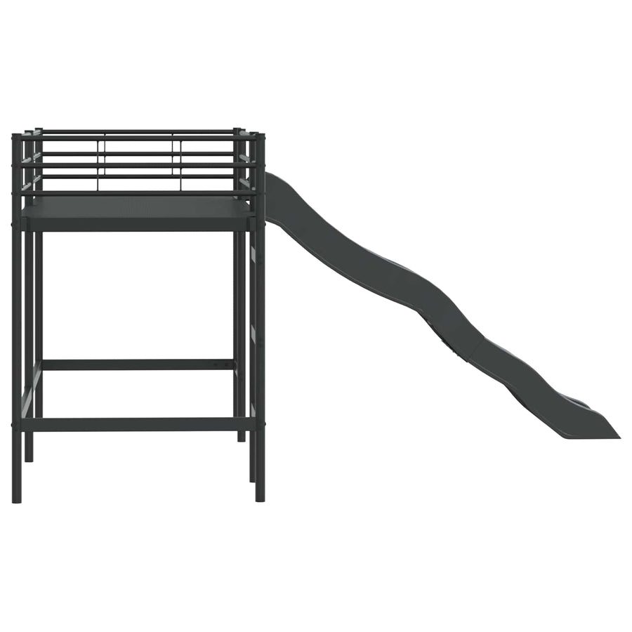 Kinder loft bedframe met glijbaan Zwart en Anthraciet